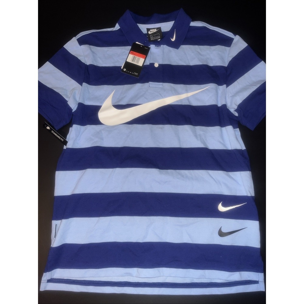 Nike Polo Striped Shirt Mens Large Blue/Light BlueStriped Short Sleeve Cotton